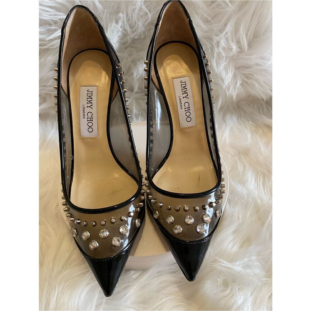 🛍️ Jimmy Choo Authentic Black and Silver Studded Heels w Original Packaging - Picture 7 of 17